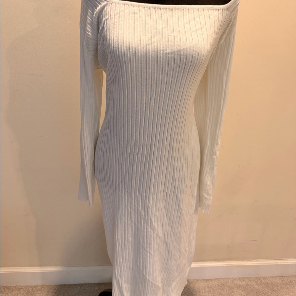 Ashley Stewart White Long Sleeve Ribbed Dress NWT